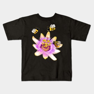 Bee themed gifts for women men and kids spring Blue crown Passion plant pattern flower bumble bee - save the bees T-Shirt Kids T-Shirt